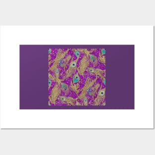 Purple Peacock Brocade Pattern Posters and Art